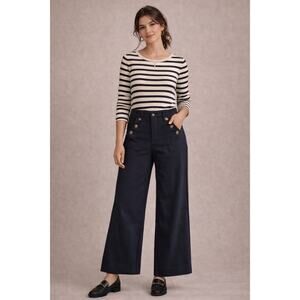 Corey Lynn Calter Womens Pants 4 Navy Wide Leg Sailor Button Trouser